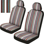 Baja Saddle Blanket Car Seat Covers Front Set with Seat Belt Pads, Washable Breathable Striped Woven Cloth Seat Covers for Ca