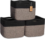 NaturalCozy Storage Cubes 9”x9”x7”Cotton Rope Woven Baskets for Organizing 3-Pack | 9 Inch Cube Storage Bin | Small Basket fo