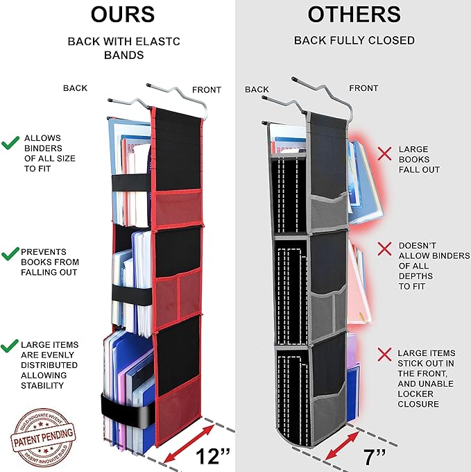 ABRA® 3 Shelf Hanging Locker Organizer for School, Gym, Work, Storage | Deep Shelves 6.5”x 9”| Eco-Friendly Fabric Healthy fo