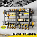 Hipidian Power Tool Organizer Wall Mount - Storage Rack with 4 Drill Holders for Drills Cordless Tools. Heavy Duty Iron Garag