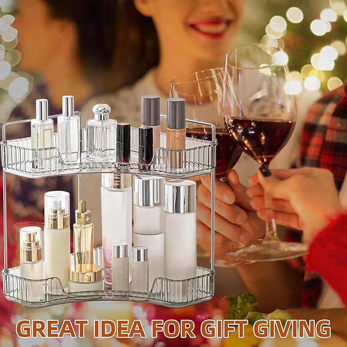 YCIA&DONE Corner Bathroom Counter Organizer, Makeup Organizer for Vanity, Skincare Cosmetic Perfume Tray, Corner Countertop S