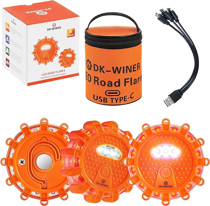 LED Road Flares Roadside Emergency car kit Emergency Road Flares Kit with Magnetic Base for Vehicles & Boat | 9 Flash Modes(w