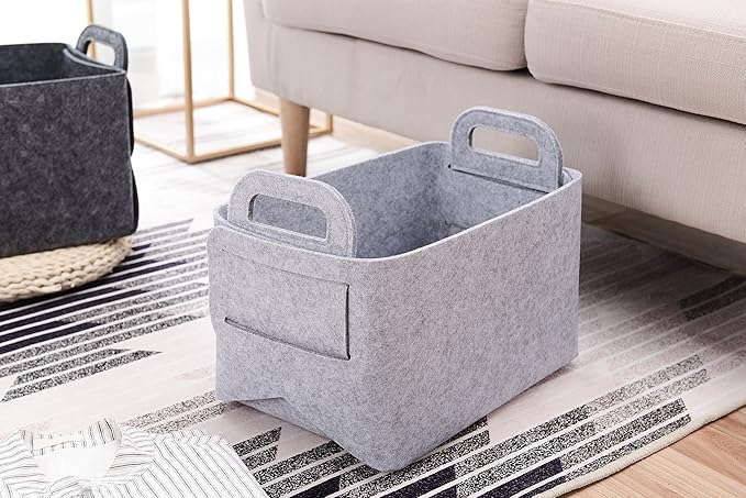 Storage Basket Felt Storage Bin Collapsible& Convenient Box Organizer with Carry Handles for Office Bedroom Closet Babies Nur