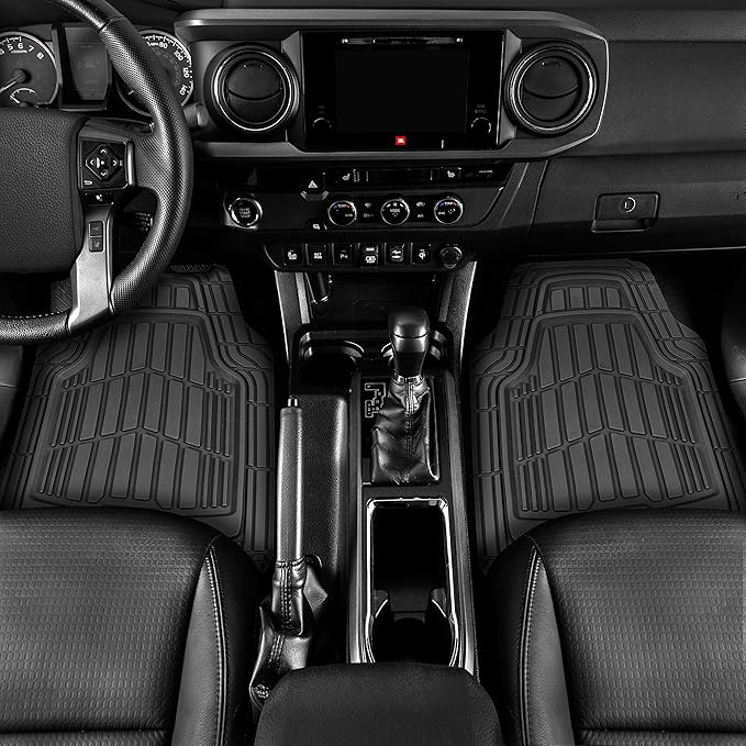 CAT PU Leather Seat Covers for Cars – (2) Front Seat Covers with (4) All-Weather Heavy-Duty Floor Mats for Trucks, Cars, & SU