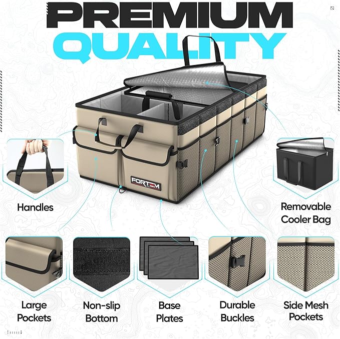 FORTEM Trunk Organizer with Cooler For SUV Car Trunk, Foldable Storage, Car Accessories for Women Men, Collapsible Bag, Perfect