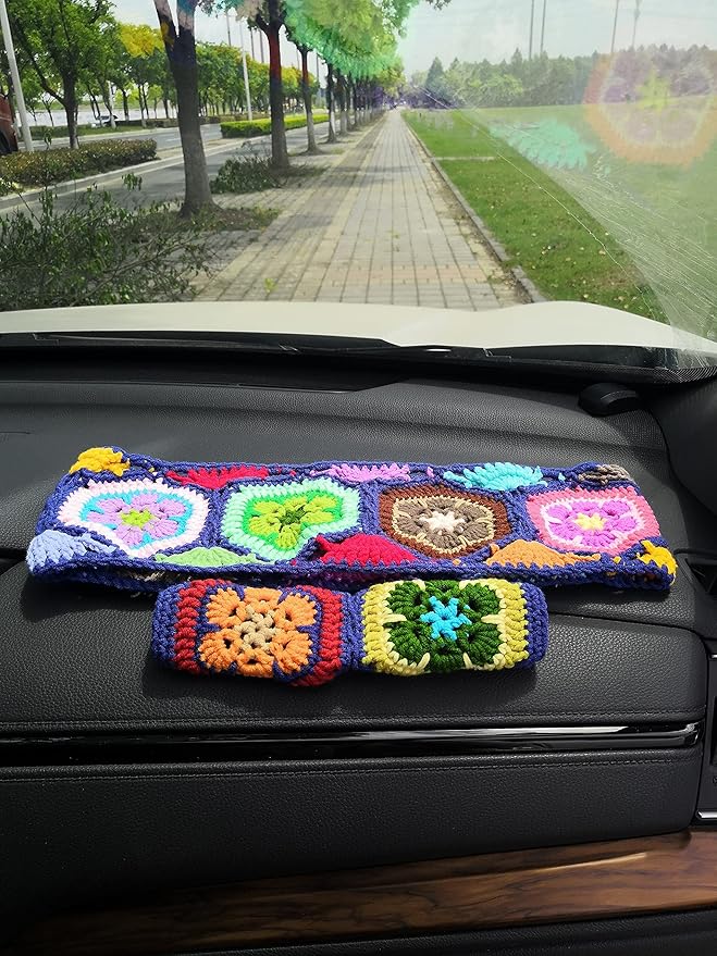 YDM Crochet Steering Wheel Cover, Sunflower Design, Standard Size (14-15 inches), Cotton, Slip Resistant, Elastic, Customizable Color, Gift Idea