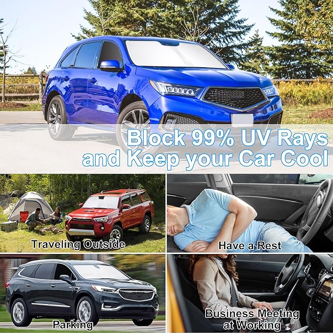 3PCS Car Window Shades Front Windshield Sun Shade Foldable Window Shade Custom Fit for Acura MDX 2014-2020 Accessories Car Shades for Front Windows Anti-UV Rays Block Heat