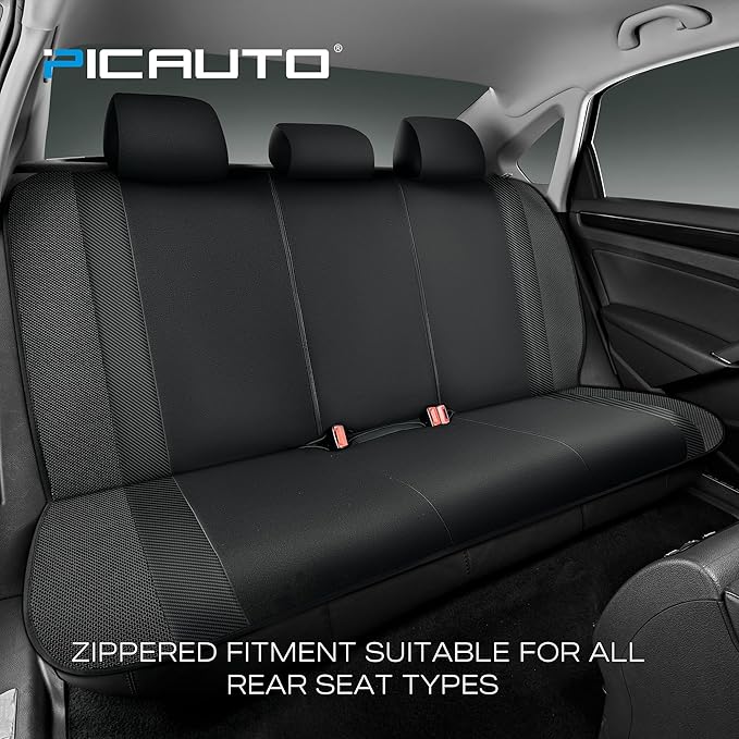 PIC AUTO Car Seat Covers, High-Back Full Set Automotive Seat Covers, Front and Rear Bench - Sports Carbon Fiber Mesh Design, 
