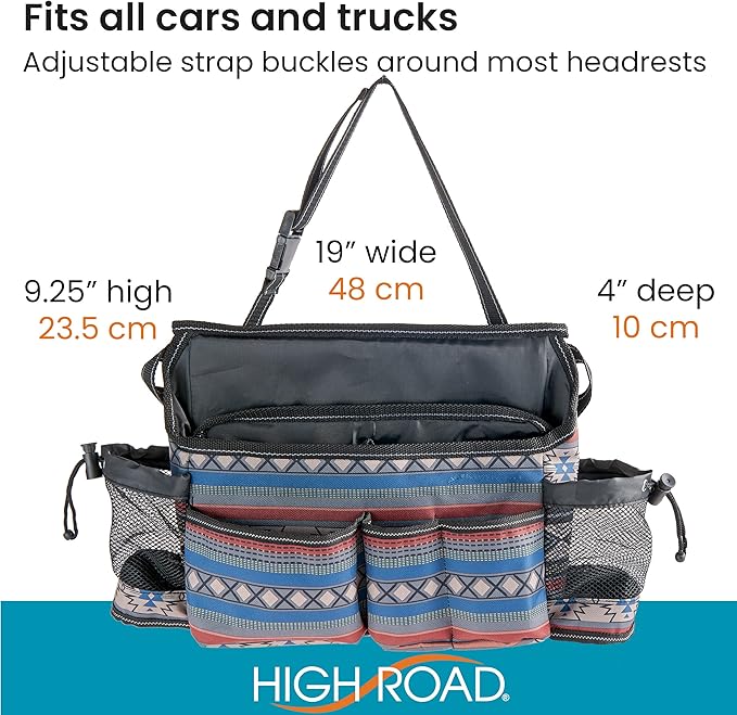 High Road SwingAway Front Seat Car Organizer for Daily Driving Essentials with Side Bottle and Cup Holders