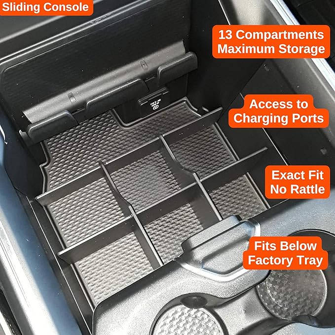 Vehicle OCD - Lower Center Console Organizer for RAM 1500/2500/3500 (2019-2026) (NOT for Classic, Longhorn, Limited) (NOT for TRX, RHO, Rebel GX with console mounted shifter) - Made in USA - SLX161