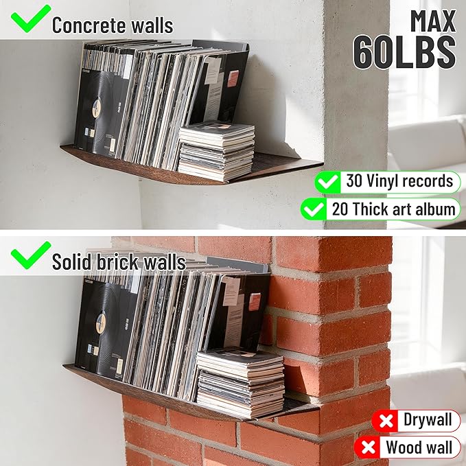 Floating Shelves for Concrete Wall: Solid Wood Shelf 15.75 and 23.6 inch with Heavy Duty Hidden Bracket for Display Books Pla