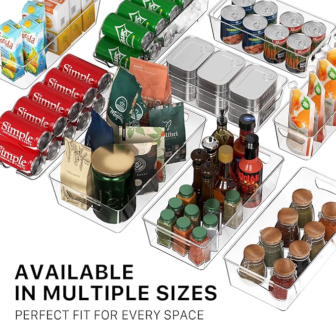 Simple Houseware 4 Pcs Kitchen Clear Bin Storage Organizer, 15" x 8" x 3.75"