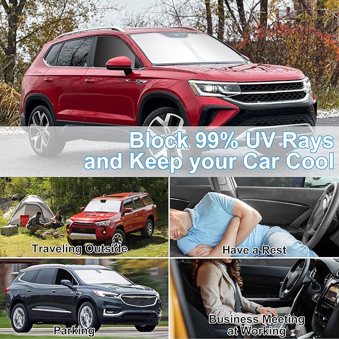 3PCS Car Window Shades Front Windshield Sun Shade Foldable Window Shade Custom Fit for 2018-2024 Volkswagen VW Taos Accessories Car Shades for Front Windows Anti-UV Rays Block Heat