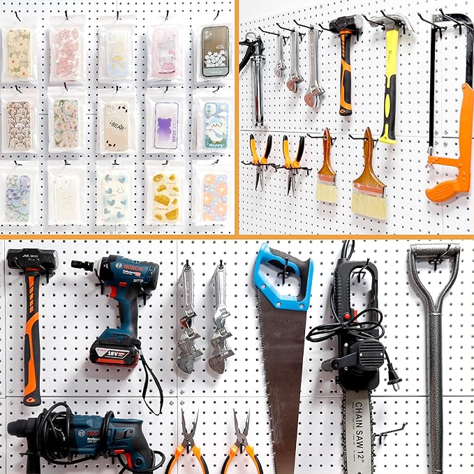 HUHOLE 25 Pack Black Pegboard Hooks 4 Inch – Heavy Duty Metal L-Hooks for 1/4" Peg Board – Garage Tool Organizer, Retail Disp