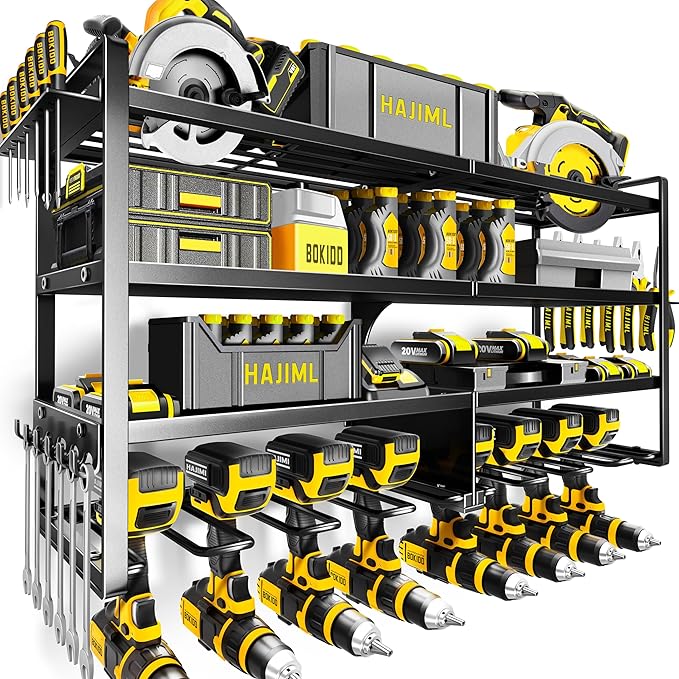 Power Tool Organizer Wall Mount,4 Layers Heavy Duty Storage Rack with 8 Drill Holder, Easy Installation, Tool Organizer Wall 
