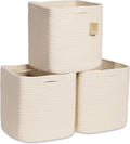 NaturalCozy Storage Cubes 11 Inch Cotton Rope Woven Baskets for Organizing, 3-Pack | Cube Storage Bin | Square Storage Basket