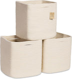 NaturalCozy Storage Cubes 11 Inch Cotton Rope Woven Baskets for Organizing, 3-Pack | Cube Storage Bin | Square Storage Basket