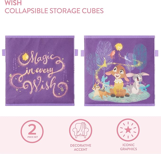 Disney Wish Set of Two Spacious Collapsible Storage Cubes, 10"x10"