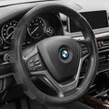 FH Group Universal Fit Genuine Leather Sport Steering Wheel Cover Fits Most Cars, SUVs Black