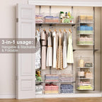 Sonyabecca 3-Tier Hanging Closet Organizer with 5 S Hooks, Closet Shelves for Clothes, Shoes, Handbags, Accessories, Hanging 