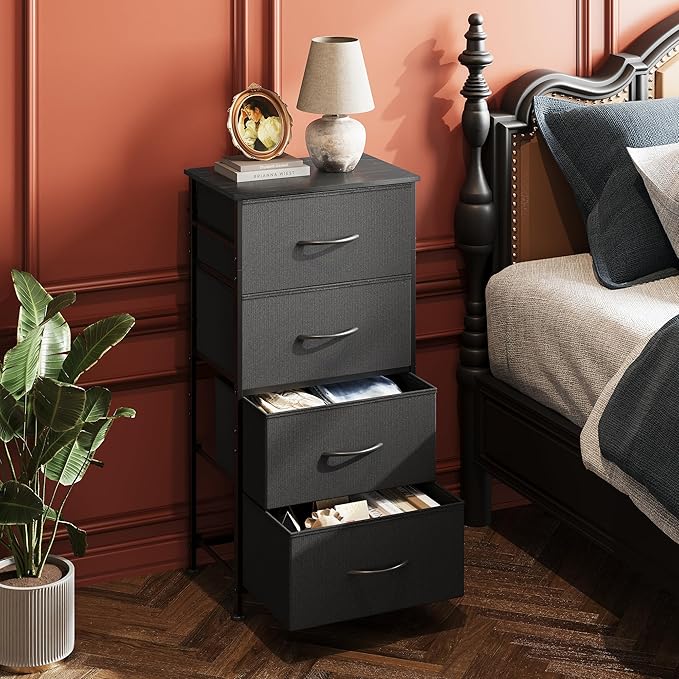 WLIVE Dresser with 4 Drawers, Fabric Storage Tower, Organizer Unit for Bedroom, Hallway, Entryway, Closets, Sturdy Steel Fram