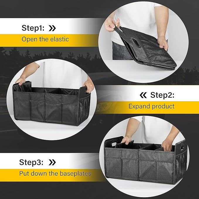 YSSOA Trunk Organizer for Car/SUV/Truck, Collapsible 2 Compartment Automotive Storage Box, 600D Waterproof Oxford Polyester
