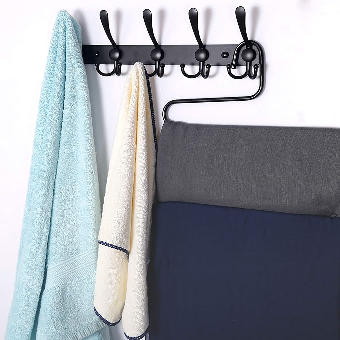 Dseap Coat Rack Wall Mounted - 5 Tri Hooks, Heavy Duty, Stainless Steel, Metal Coat Hook Rail for Coat Hat Towel Purse Robes 