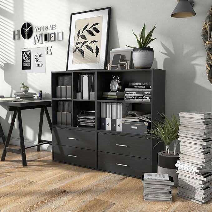 Homes: Inside + Out Apexa 2-Tier Cube Storage Organizer Shelves, Stackable Wood Bookcase Fits Cubby Bins for Organization, Do