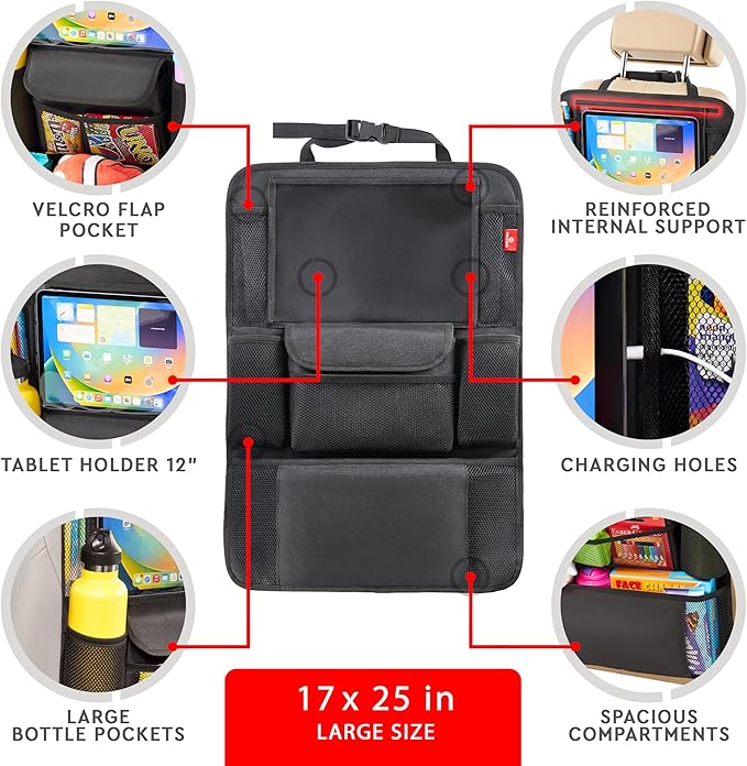 Helteko Car Seat Organizer, Ultra Version Kids Backseat Car Organizers and Storage, Waterproof Back Seat Protector Kick Mats with Tablet Holder 12" Car Accessories Interior, Ocean Blue 1 Pack