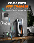 WOLFBOX 4000A Jump Starter,12V Car Battery Jumper Starter Portable with 65W Quick Charger,LED Display,88.8Wh Booster