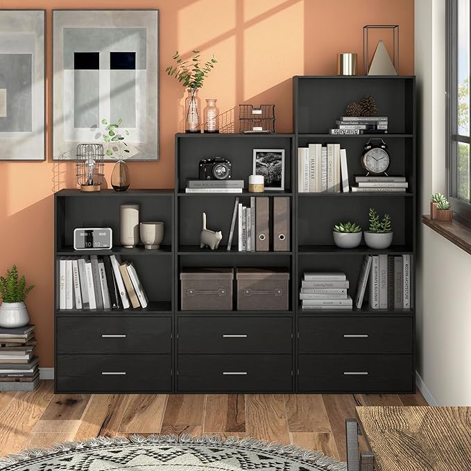 Homes: Inside + Out Apexa 3-Tier Cube Storage Organizer Shelves, Stackable Wood Bookcase Fits Cubby Bins for Organization, Do