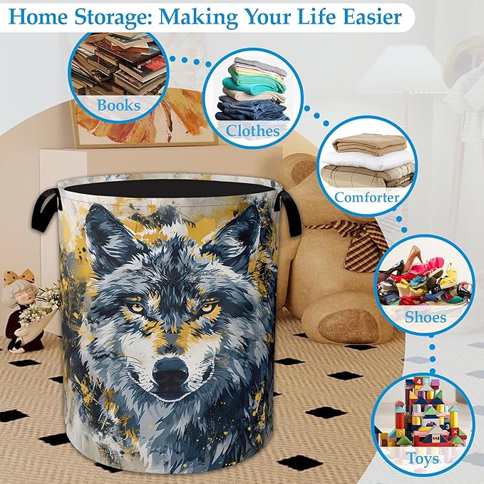 Graffiti Wolf Laundry Basket Collapsible Laundry Hamper, Oxford Cloth Storage Bin for Room/Bathroom/Bedroom/Dormitories 16" X