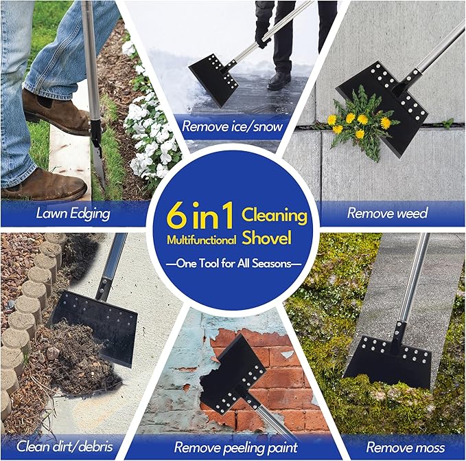 Ice Scraper for Driveway 65in Garden Flat Shovel Ice Chopper Heavy Duty Multi Weeding Shovel with 11in Spring Steel Blade Floor Scraper for Ice, Snow, Weed，Dirty, Moss, Driveway, Lawn Edging