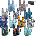 BeeGreen Marine Animal Reusable Grocery Bags Bulk Gifts 12-Pack - Large Tote with Zipper Pouch | Foldable & Washable Polyester Shopping Bags Heavy Duty Animal Lover Gifts Reusable Bag With Handles