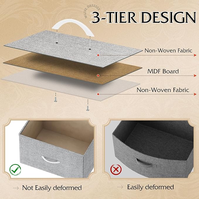 WLIVE 4 Drawers Dresser for Bedroom, Light Grey Fabric Clothes Storage Organizer Unit, Dresser for Hallway, Entryway, Closets