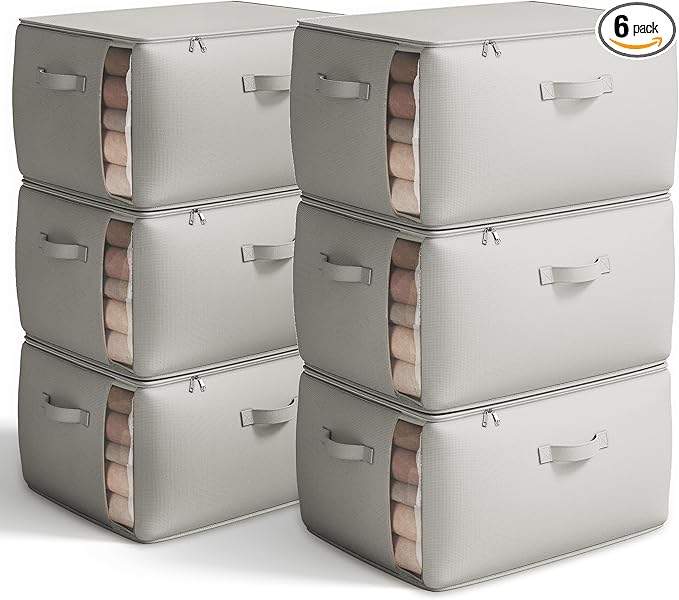 Vailando Large Canvas Comforter Storage Bags Closet Organizer for Clothes Sweater Clothes Organizer with Dual Zipper Three Ca