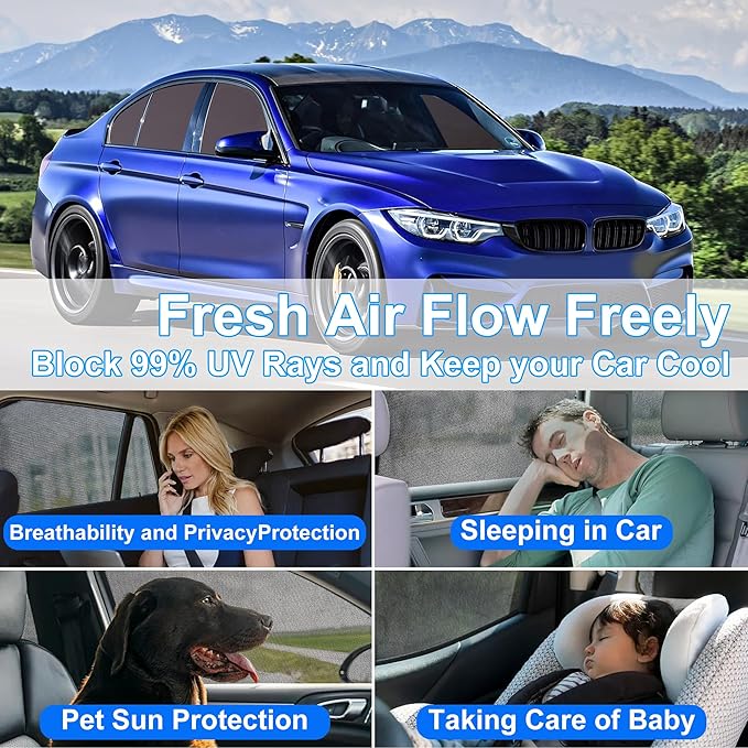 Front Side Half Window Shade Foldable Custom Fit for BMW F30/F31/F80/M3 2012-2019 Car Window Shades for Side Window Sun Shade UV Protection Heat Insulation for Camping Sleeping 4PCS