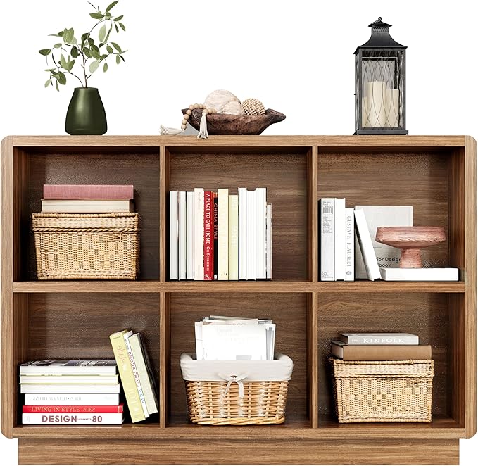 ChooChoo 6 Cube Storage Organizer, Wooden Bookcase with Storage, Cube Storage Bookshelf for Bedroom and Home Office, Brown Wa
