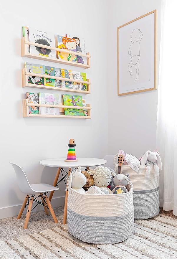 OrganiHaus Large Woven Storage Basket for Blankets and Toys 20" x 13" Inch, Rope Laundry Basket with Handles, Cushions & Pill