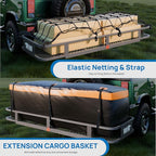 TUFFIOM 60"x20"x6" Folding Hitch Mount Cargo Carrier Basket, 500lbs Steel Car Cargo Trailer Hitch Luggage Rack with Net, Waterproof Cargo Bag, Straps & Stabilizer for SUV Car Truck Van