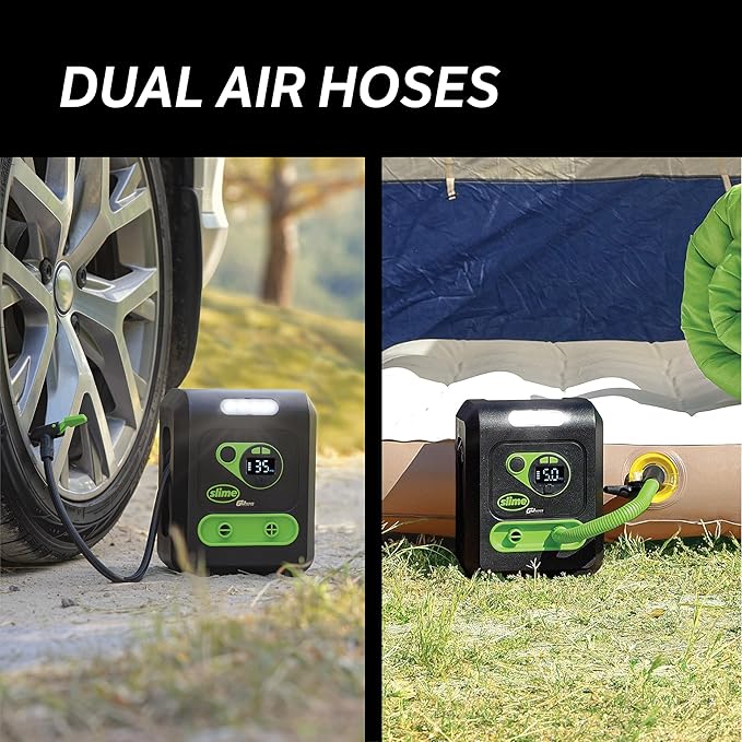 Slime 40085 Tire Inflator, Cordless, Multi-Purpose, Portable Air Compressor Pump, Auto Shut-Off, Lithium Ion Battery and LED Light, Rechargeable, 6 min Inflation