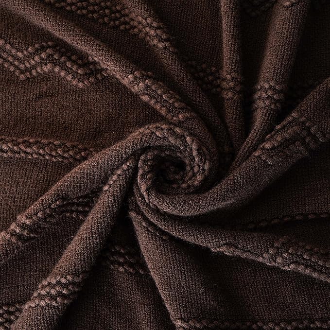 BATTILO HOME Brown Throw Blanket for Couch, Chocolate Knit Decorative Boho Throw for Home, Bed, 50"x60"