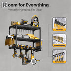 Spampur Power Tool Organizer Wall Mount, 3 Layers Storage Rack with 4 Drill Holders, Garage Storage Rack for Handheld, Metal 