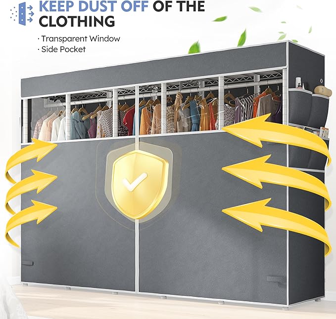 Raybee 90.6" W Extra-Large Clothes Rack with Cover, Freestanding Clothing Racks for Hanging Clothes, Heavy Duty Closet Organi