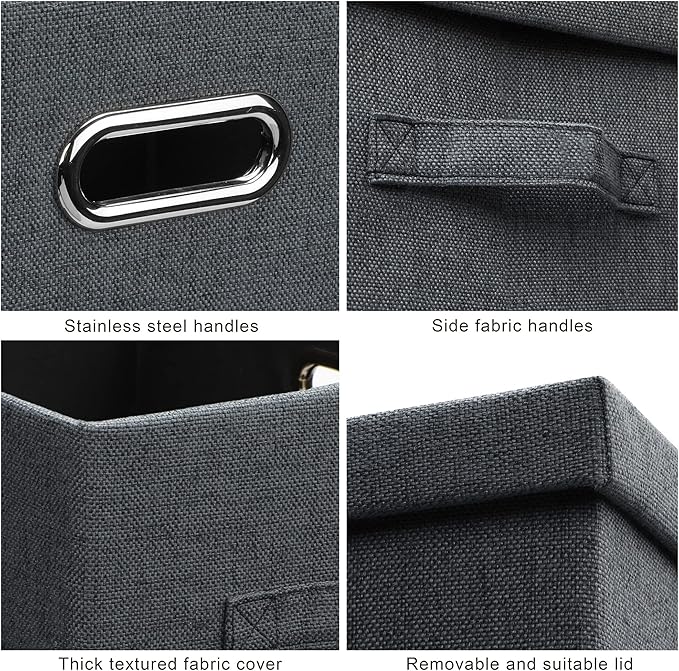 Graciadeco Large 17" 36 Quart Collapsible Stackable Storage Bins with Lids, 5 Packs Dark Gray Foldable Fabric Closet Storage 