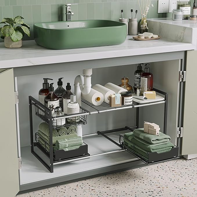 NETEL Under Sink Organizers and Storage,Kitchen Cabinet Organizer,2 Tier Under Sink Expandable Shelves，Bathroom Cabinet Organ