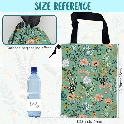 Car Garbage Bag Blooming Floral and Leaves Drawstring Car Trash Bag Hanging for Back Seat with Adjustable Buckle Canvas Vehicle Trash Can Easy-to-Install