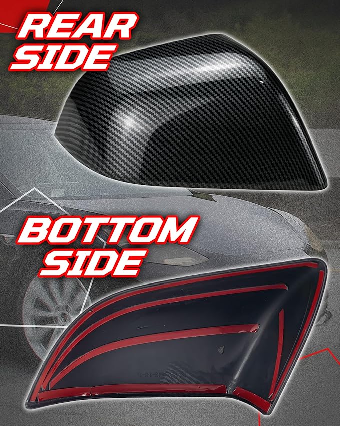 Side Mirror Caps Cover Compatible with Tesla Model 3 2017 2018 2019 2020 2021 2022 2023 2024 2025 Gloss Carbon Fiber Mirror Covers
