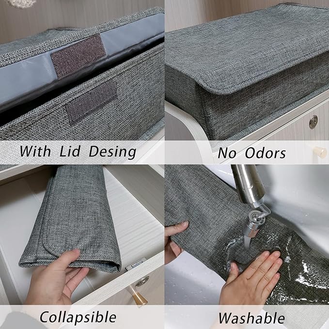 PINGMIC Gray Sock Organizer Divider 2 Pack with Lid - 30 Cell Foldable Closet Storage, Tie Organizer For Men Boxes for Socks,
