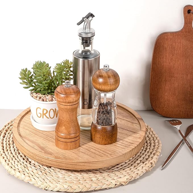 Round Decorative Tray Wood Bathroom Counter Organizer Farmhouse Kitchen Decor Wooden Riser for Soap Dish, Perfume, Candle, Sp